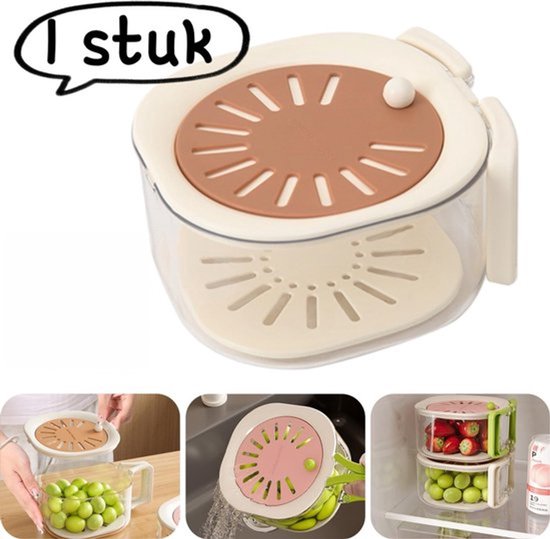 1 artikel - Groentewasbak - Fruit- en groenteafvoermand - Multifunctionele fruit- en groentereiniger - Bessenbakje - Slabewaarbox - Koffiekleur