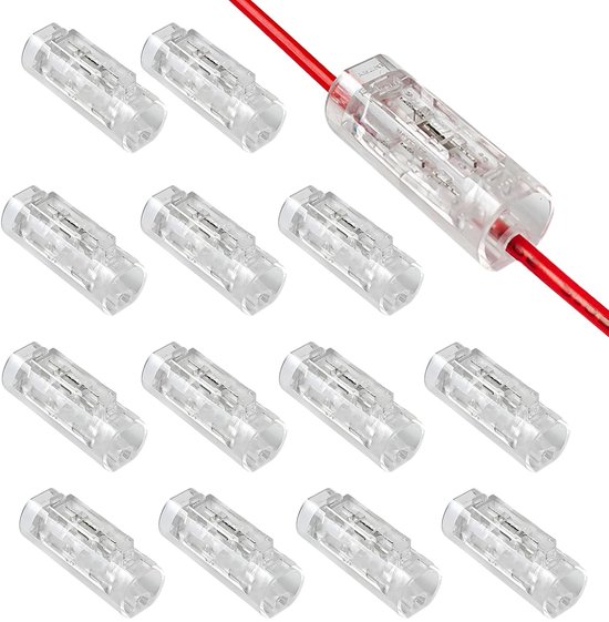1-polige kabelverbinders, 10 stuks soldeervrije snelverbinders voor draad-naar-draad 0,35 - 0,5 mm² (AWG22-20), transparant, 1P elektrische connector