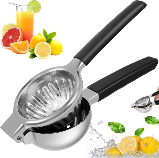 1 stuk - Handmatige citroenpers - Sapcentrifuge van roestvrij staal - Sapcentrifuge met siliconen handvat - Multifunctioneel sapcentrifuge-instrument - Geschikt voor het persen van sinaasappels, citroenen, limoenen en ander fruit (zwart) van Merkloos
