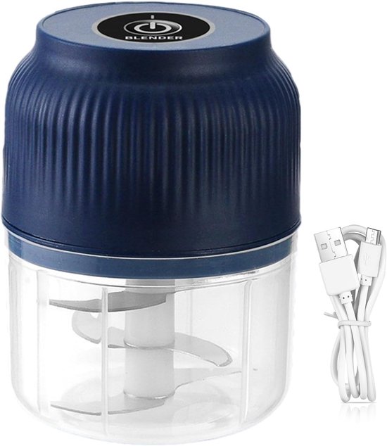 1 stuk - Multifunctionele hakmolen - Blauw - Elektrische vleesmolen - 12*8 cm - Draadloze automatische hakmolen - Knoflookhakker - Draagbare hakmolen voor thuisgebruik - Met USB-oplaadfunctie - Geschikt voor thuis en in de keuken