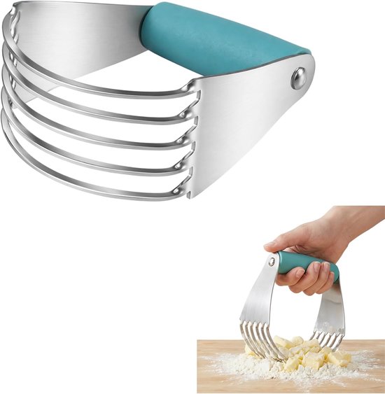 1 stuks deegmixer roestvrij staal (blauw), deegsnijder met antislip handgreep, deegmixer voor cake, koekjes, brood en pizzadeeg, vaatwasmachinebestendig, gemakkelijk te reinigen en robuust, 9,6 x 4,5