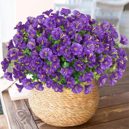 10 Bundels UV-bestendige Kunstbloemen - Prachtige Kunstmatige Morning Glory Bossen voor Tuin, Balkon en Bruiloft Decoratie (Paars)