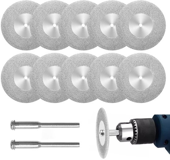 10 diamantslijpschijven, 40 mm mini geperforeerde slijpschijf, roterend slijpgereedschap geschikt voor metaal, glas, tegels, porselein en steen.