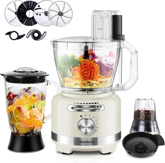 10-in-1 Keukenmachine 1000W met Glazen Blender en Grote Kom voor Thuisgebruik van Merkloos