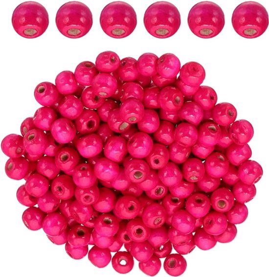 10 mm houten kralen om te knutselen, 200 stuks ronde kralen, losse afstandskralen voor macramé sieraden armband doe-het-zelf handgemaakt decor, rozerood van Merkloos
