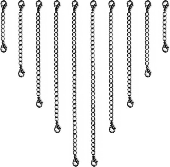 10 STKS Ketting Extenders, 5 Maten Sieraden Extenders voor Kettingen Verstelbare Ketting Ketting Extension met Sluiting Voor Vrouwen Kettingen Armband Enkel DIY Sieraden Maken, Zwart