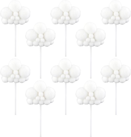 10 Stuks Cloud Cupcake Topper, Realistisch Pluche Wolk Taartdecoratie Garen Bal Taart Topper Wolk Dessert Decoraties Wolk Taart Prikkers voor Verjaardag Bruiloft Babyshower (Wit)