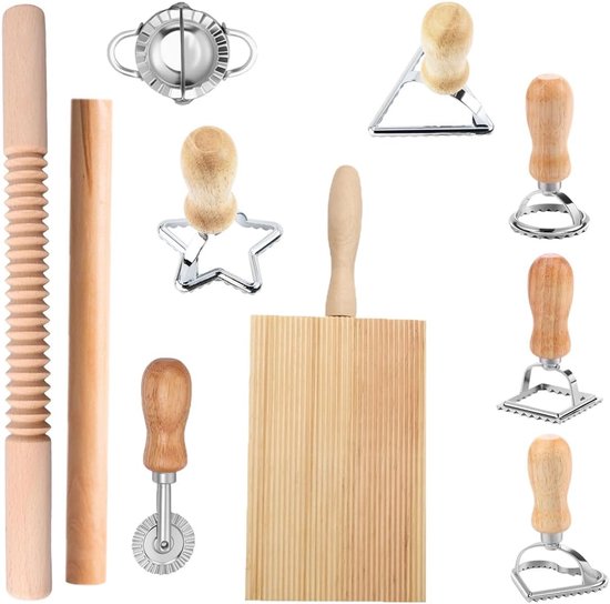 10 stuks pastamachine set, met ravioli-stempel & gnocchi-bord | incl. deegroller, deegsnijder, knoedelmaker, efficiënte pastaset voor zelfgemaakte tortellini/spätzle