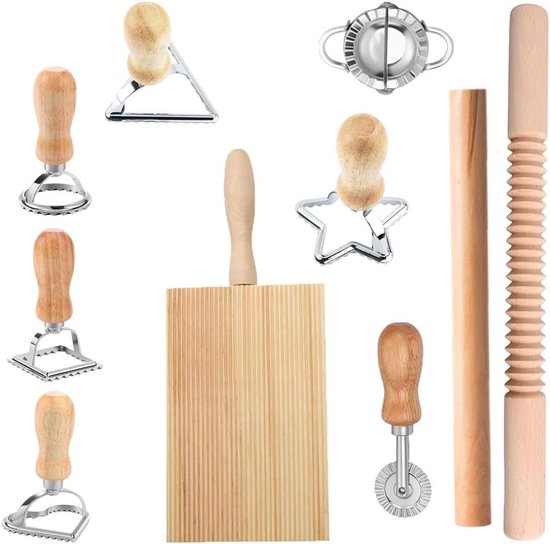 10 stuks pastamachine set met ravioli-stempel & gnocchi-bord | incl. deegroller deegsnijder knoedelmaker - voor zelfgemaakte tortellini/spätzle van NaDeco