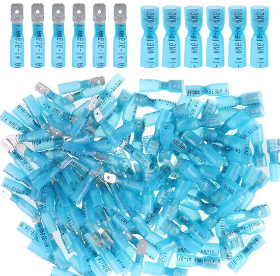 100 Stuks 16-14 Gauge Volledig Geïsoleerde Spade Connectoren met Warmte Krimp Tubing - Waterdichte Elektrische Crimp Terminals Assortiment Kit voor Betrouwbare Verbindingen