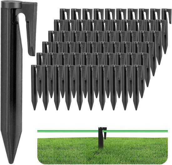 100 stuks gazonrandharingen, 8,5 cm zwarte landschapsgrens draadharingen voor robotmaaiers, duurzame plastic grondankers, veilige kabelbevestiging
