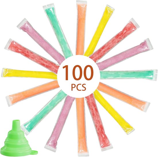 100 Stuks Herbruikbare IJszakjes met Trechter voor Zelfgemaakte IJsjes, Yoghurt en Smoothies van Merkloos
