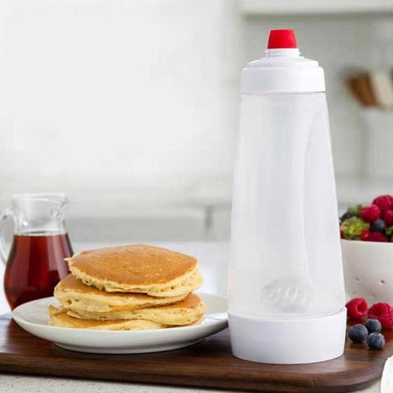 1000ML Batter Mixer Fles, Deegmixer voor Pannenkoeken, Handdeegdispenser met Meetmerken en Mengbal, Persfles Geen Lekkage Eénhandig, Deegdispenser Multifunctioneel, voor Pannenkoeken, Wafels, Crêpes