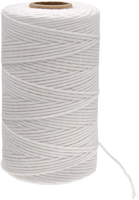 100M Wit Katoenen Touw van 2MM - Duurzaam 3-Ply Katoen voor Bakken, Ambachten en DIY Projecten - Perfect voor Slagers en Creatieve Klussen 1 PCS