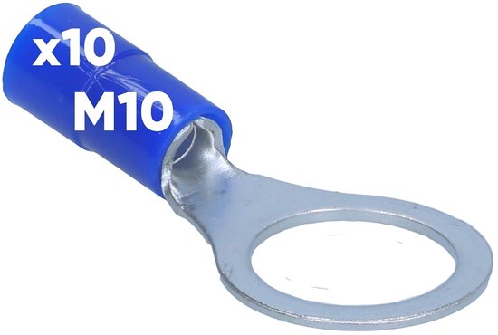 10x Ringkabelschoen 1,5-2,5 mm² - M10 Krimpkabelschoen Blauw - Deels geïsoleerde kabelconnector met PVC-kraag voor hifi en auto, veilige knelverbinder voor kabels en strengen.