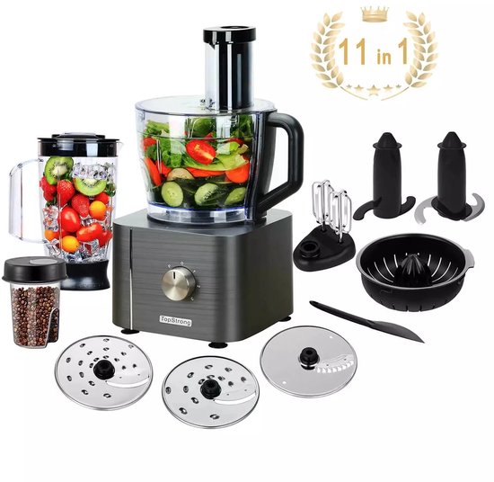 11 in 1 Food Processor - Multifunctionele Keukenmachine - Krachtig - Hakken, Snijden & Mengen - 1100W - 3 Snelheden - Gebruiksvriendelijk - Grijs van TurboTronic