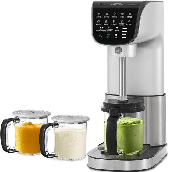 11 in-1 IJsmachine – softijsmachine voor thuis - 3 x 19.2oz BekersVaatwasserbestendig EénMaak IJscréme Gelato - Zilver