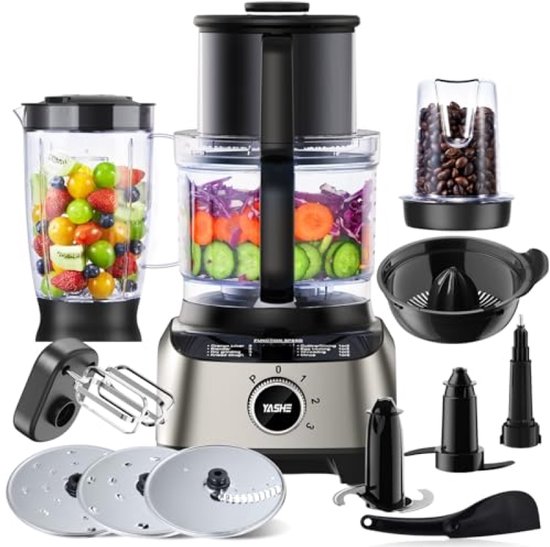 11-in-1 keukenmachine, 1300 W, blender, hakmolen, sapcentrifuge, deegmachine, 2,5 l kom, 1,5 l mengbeker, 3 snelheden, pulsfunctie, veiligheidsvergrendeling