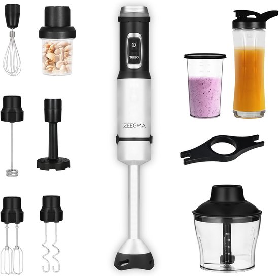 11-in-1 Multifunctionele Staafmixer – 1500W Krachtig, Titanium Messen, Krasbestendig, Inclusief Accessoires voor Mixen, Kloppen en Malen van Merkloos