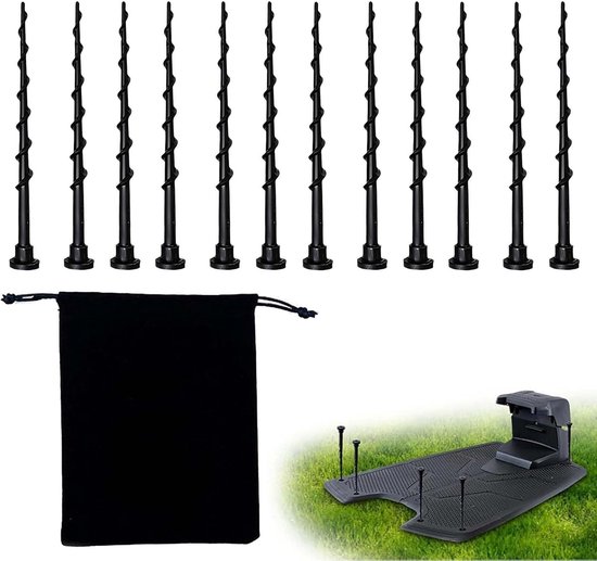 12 stuks, 14 cm, grondschroeven, zwarte grondschroef, robuuste grondschroeven, camping, opbergtas, haringen om vast te schroeven voor grasmaaiers, tenten, laadstations