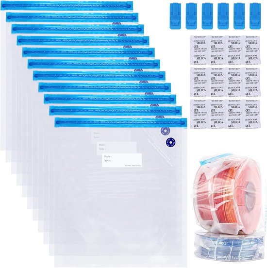 12 stuks 3D-printer filament vacuümzakken, vacuümzak filamentbox 30×34cm zakfilament opslag vacuüm opslag afdichting met droogmiddel en sluitklemmen