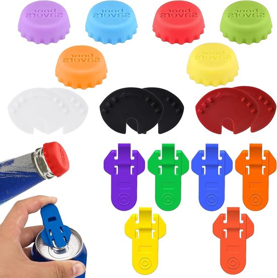 12 stuks deksels voor drankblikken en 6 eenvoudige openers, ideaal voor het afsluiten en openen van frisdranken en bier, bescherm de inhoud van je blikken