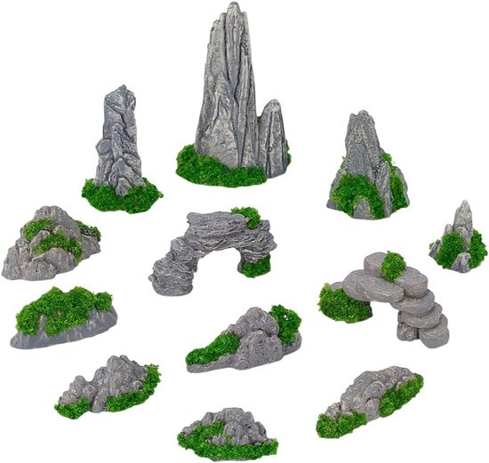 12 Stuks Kleine Tuinornamenten van Hars - Mini Zen Tuin Decoratie voor Bonsai, Aquarium en Tafelopstelling van Merkloos