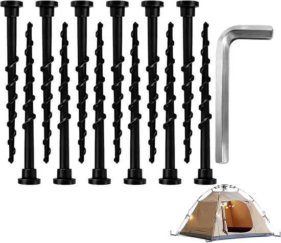 12 stuks schroeven voor grasmaaiers, 14 cm grondschroeven, grasmaaier-accessoires worden geleverd met een inbussleutel, voor laadstations, geschikt voor camping (zwart)