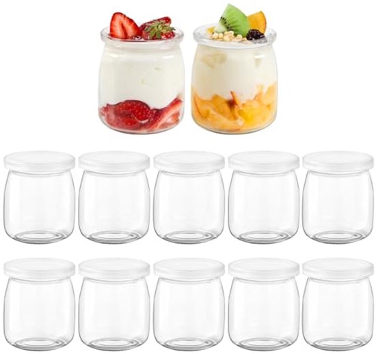 12 Yogurtbekers met Deksel, 200 ml - Ideaal voor Desserts en Puddingen van Merkloos