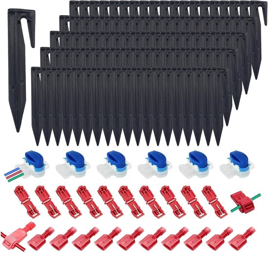 125 stuks waterdichte elektrische connectoren accessoireset | 100 haringen, 10 aansluitingen, 10 T-klemmen, 5 eindverbinders, voor begrenzingsdraad robot grasmaaier