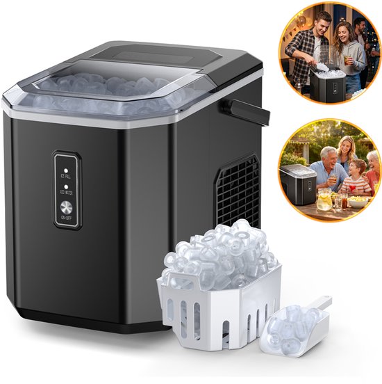 1.2L Ijsblokjesmachine Voor Op Het Aanrecht - IJsblokjesmaker - 9 Kubussen Klaar In 6 Minuten - Draagbare Ijsmachine Met Draaghendel - 12 kg/24 uur - Zelfreinigend
