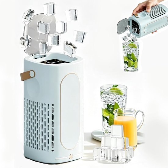 12v Draagbare Auto-ijsmaker, Ijsblokjesmachine Voor Op Het Aanrecht Met Kla - Mini-IJsblokjesmaker Met Sfeerverlichting, 10 IJsblokjes In 15–20 Minuten, Geluidsarm, Voor Kantoor, Thuis, Kamperen - blauw