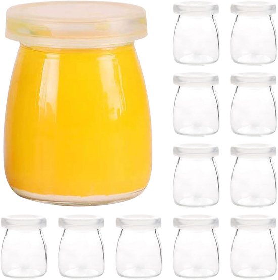 12x Glazen Potjes met Deksel 150 ml - Ideaal voor Yoghurt, Pudding, Jam en Bewaren