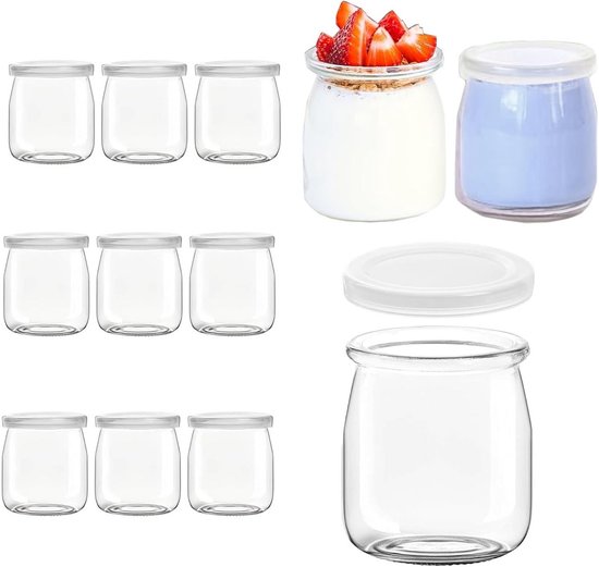 12x Yoghurtglazen 200ml met Deksel - Ideaal voor Jam, Dessert en Bewaren van Merkloos