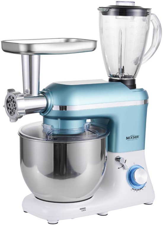 1300W 5-in-1 Keukenmachine – Multifunctionele Stand Mixer, Vleesmolen, Blender & Sapmachine – 6 Snelheden