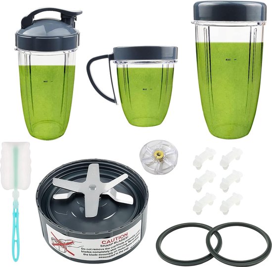 14 stuks blender vervangende onderdelen extractor mes en bekers Geschikt voor NutriBullet 600w & 900w serie, inclusief pakking schokdemper en tandwiel (1 mes, 3 bekers, 1 deksel) van Mixpresso
