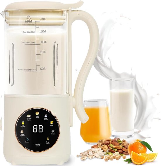 1400ml, Notenmelkmaker 8-in-1, Zelfreinigend - Automatische plantaardige melkmaker voor soja, noten en haver met uitgestelde start, AutoClean, warmhouden en 1400ml inhoud