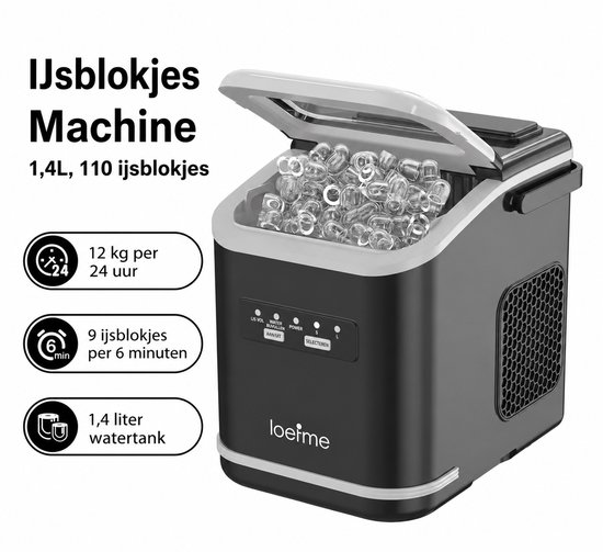 1.4L ijsblokjesmachine - Aanrechtmachine - Draagbare elektrische ijsblokjesmachine - Automatische zelfreinigende functie - Zwart