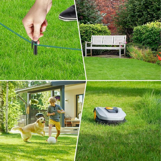150 m begrenzingskabel voor robotmaaier, 200 haringen, 20 kabelverbinders voor robotmaaiers en 10 aansluitklemmen, universele set voor robotmaaier