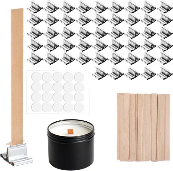 150 Stuks Houten Kaarslonten voor DIY Kaarsen Maken, Inclusief 50 Stuks IJzeren Steunen en Accessoires voor Creatieve Projecten van Merkloos
