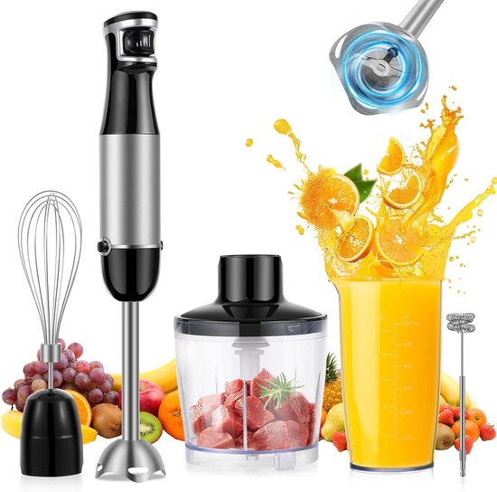 1500 W Staafmixer Set - 5-in-1 Roestvrij Staal Mixerset met Garde, Melkopschuimer, en Hakselaar voor Babyvoeding van Tibek