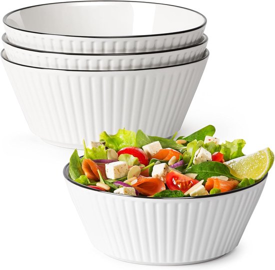 1500ML Salatschüsseln 4er-Set, 20cm Suppenschüsseln - Keramik-Suppenschüsseln, 1.5L Porzellan-Servierschüsseln für Salat, Mikrowellen und Spülmaschinenfest van Vancasso