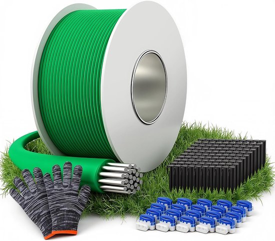 150M Omtrekkabelset voor Robotmaaier met 100 Haringen | Compatibel met Gardena, Bosch, Husqvarna, Worx, Honda enz, Inclusief 20 Kabelconnectoren & Handschoenen