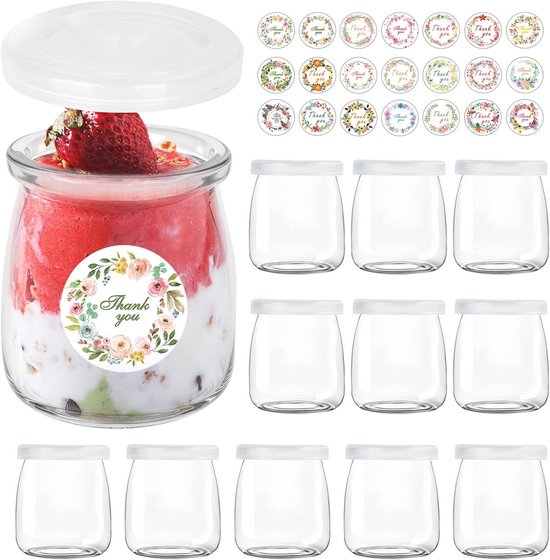 150ml Glazen Yoghurt Jars met Deksel - 12 Pack voor Yoghurt, Pudding en Snacks van Merkloos