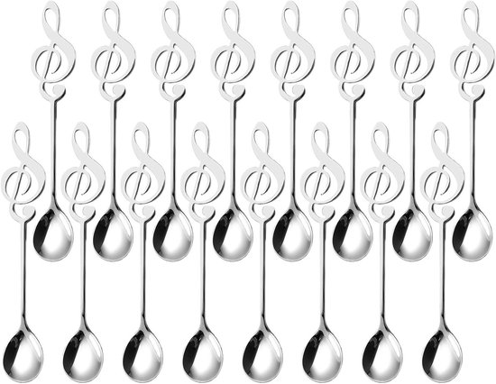16 Delige Set Muzieknoten Koffielepels van RVS, Decoratieve Lepels voor Koffie, Thee en Dessert, Perfect als Cadeau voor Muzikanten van Merkloos