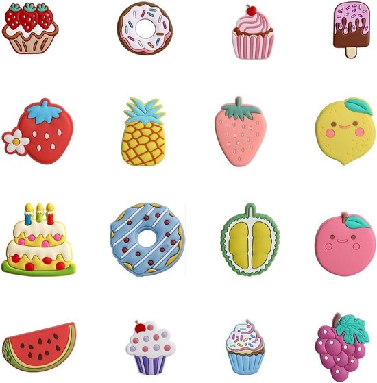 16 Fruitige Magneten voor de Koelkast, Leuke Cartoon Magneten, Decoratieve Stickers voor Desserts en Keukenaccessoires van Merkloos