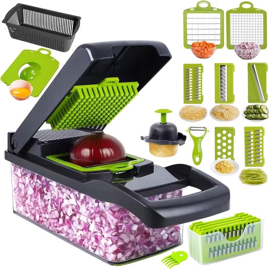 16-in-1 Mandoline Groentesnijder – Multifunctionele Keukenhulp voor Snijden, Raspen en Hakken van Fruit en Groenten