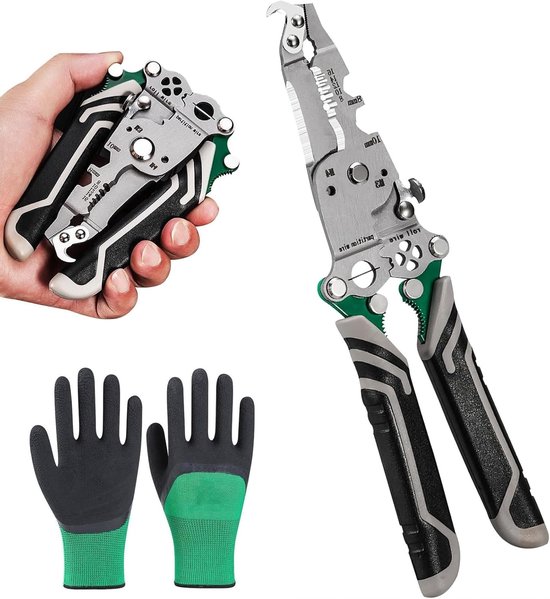 16-in-1 Vouwbare Kabelstripper voor Meerdere Doeleinden met Handschoenen - Elektrische Draadstripper voor het Snijden van Kabels en Draad, Professioneel en Efficiënt