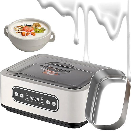 1600 ml Ultimate Yoghurtmaker - 26 × 21 × 12 cm - met 36-uurs timer - automatische yoghurtmaker - met temperatuurregeling LED-display - eenvoudig schoon te maken, geen kopjes nodig om verse, gezonde desserts te maken - wit van Merkloos