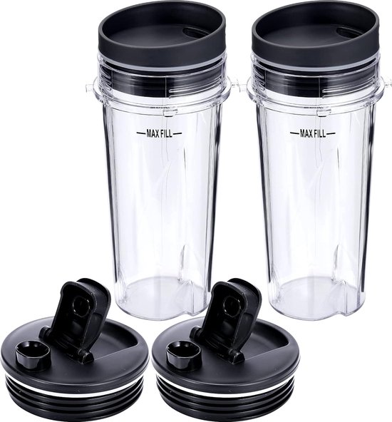 16oz Blender Cup Set - 6 stuks Vervangende onderdelen Compatibel met Geschikt voor Ninja Single Serve Cup met deksel en afsluitdeksel Compatibel met Nutri Ninja-serie Geschikt voor QB3000 BL770 BL780 BL660 BL740 BL810 Blenders van Wadoy